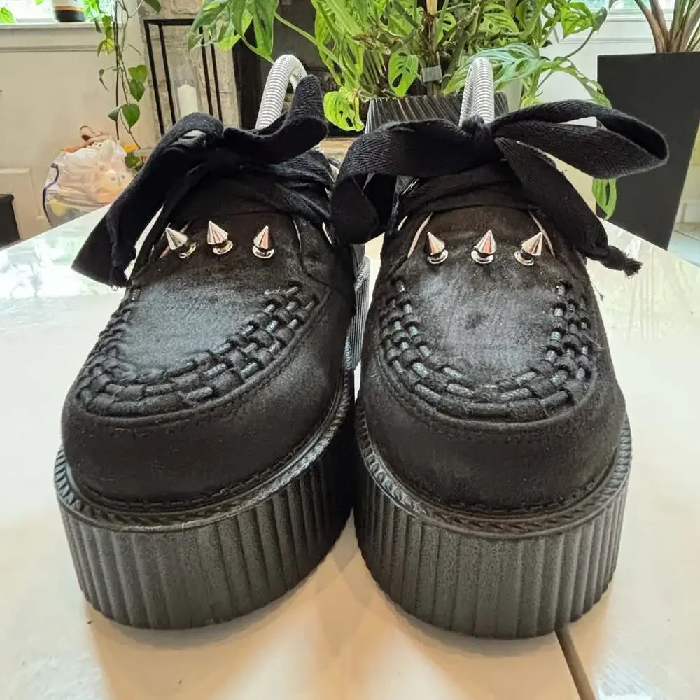 Rose.G Black Suede Platform Creeper Shoes with Spike Detail Size 7
